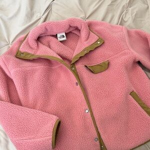 The North Face Pink Sherpa Jacket with Tan Accents